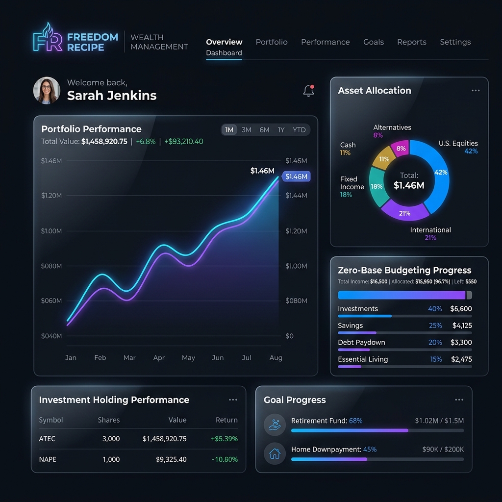 Aperçu du dashboard Freedom Recipe